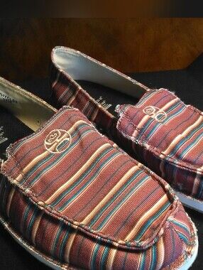 NWOT Twisted X Multicolor Striped Slip-On Loafers - Brown, Blue, Cream SZ. 11M
